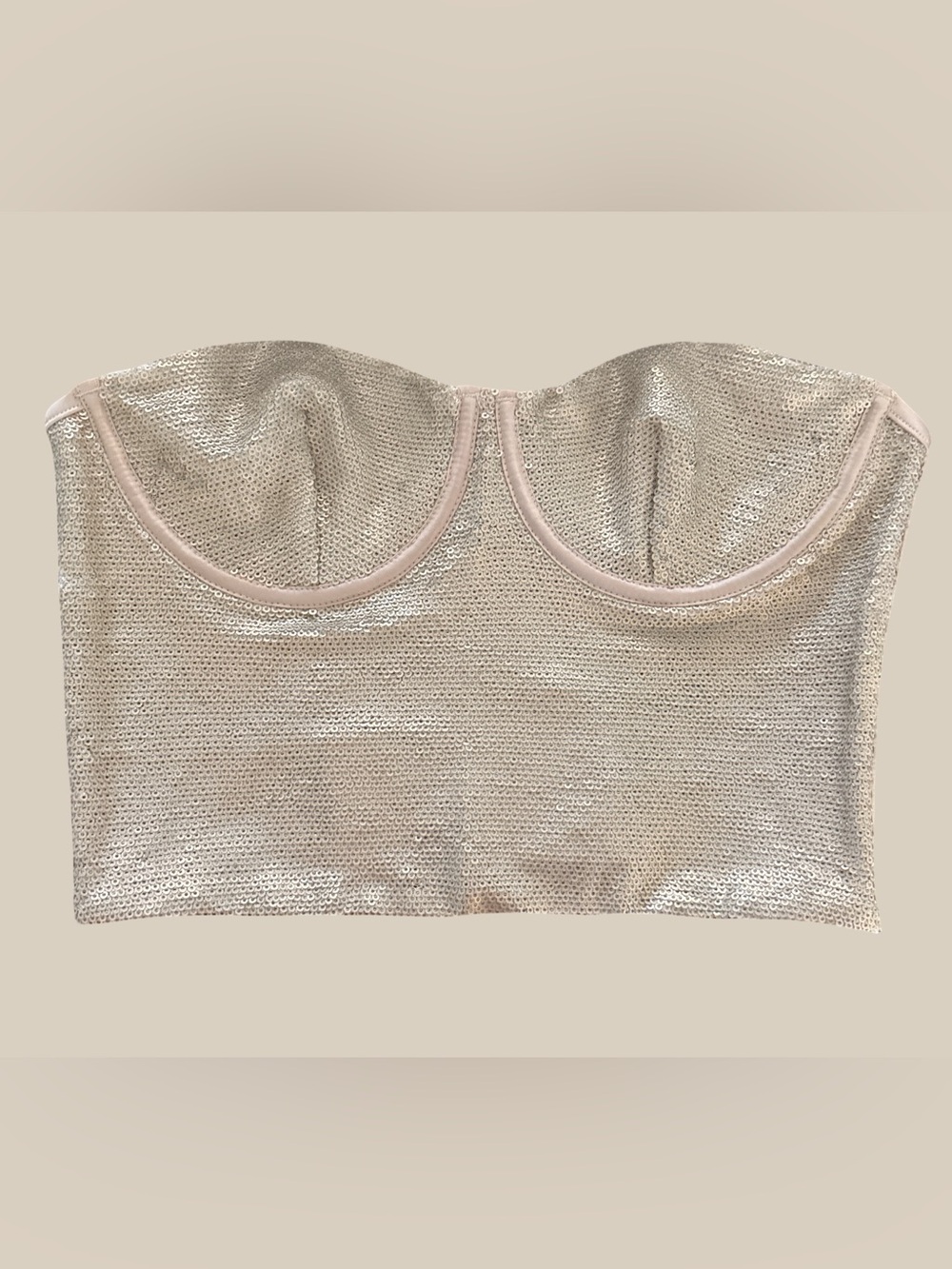 Zara Women’s Sequin Strapless Bustier Corset Top Champagne, Beige, Gold NWT SZ M